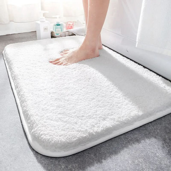 Extra thick high-pile microfiber bath mat on a bathroom floor - product photo 5