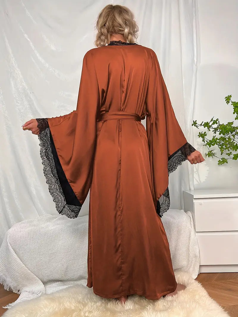 Nora | Women’s Lace Kimono Robe With Flowing Sleeves And Tie Waist