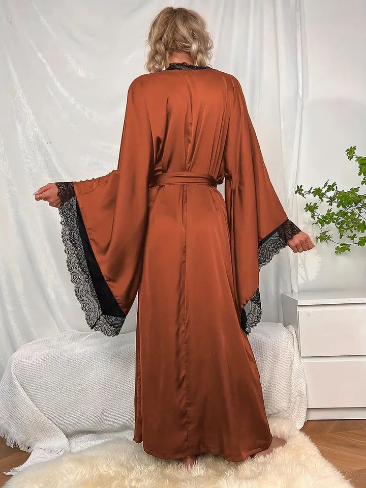 Nora | Women’s Lace Kimono Robe With Flowing Sleeves And Tie Waist