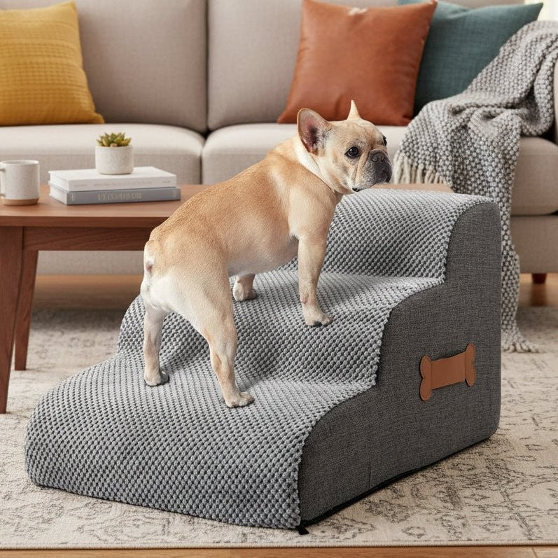 Foam dog steps beside a bed - product photo 1