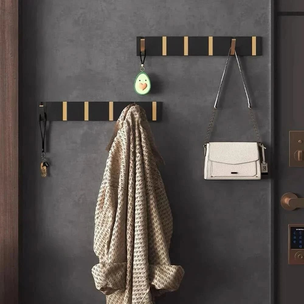 Foldable aluminum wall hooks folded flat against their rail - product photo 4