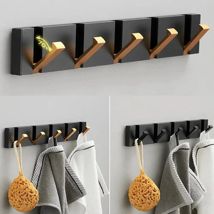 Foldable aluminum wall hooks folded flat against their rail - product photo 5