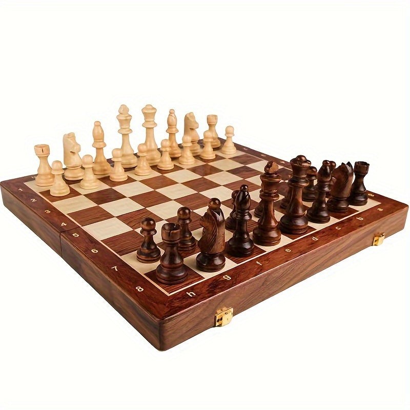 Folding walnut chess set with weighted wooden pieces - product photo 2