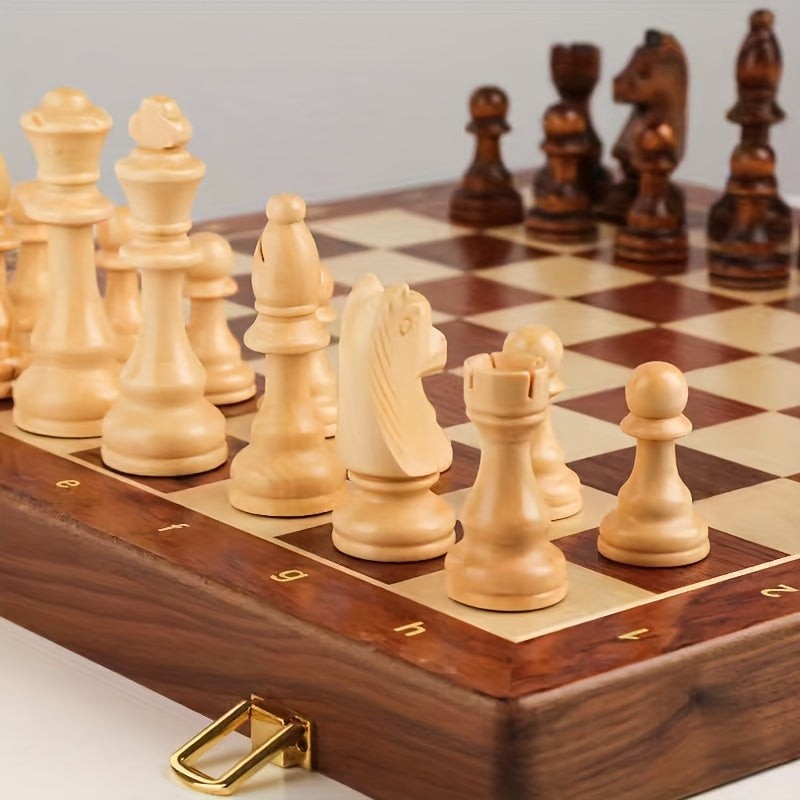 Folding walnut chess set with weighted wooden pieces - product photo 3