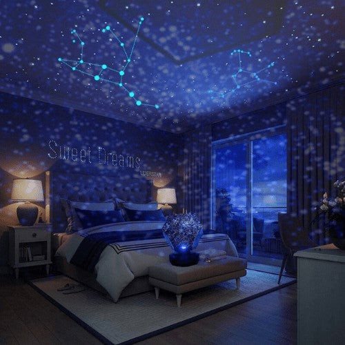 Galaxy projector casting stars across a ceiling - product photo 1