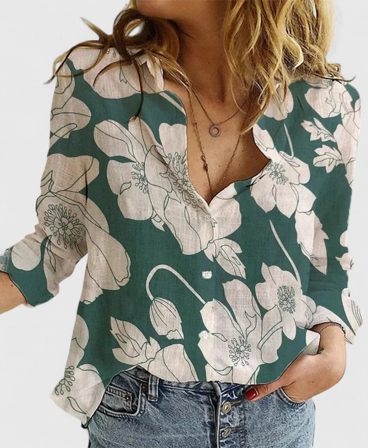 Harper | Relaxed Linen Lapel Button-Down Shirt For Women