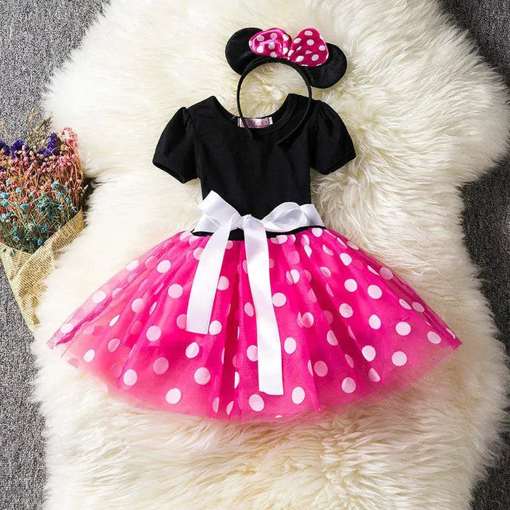 Girls' polka dot dress costume with a headband - product photo 1
