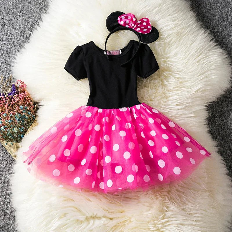Girls' polka dot dress costume with a headband - product photo 2