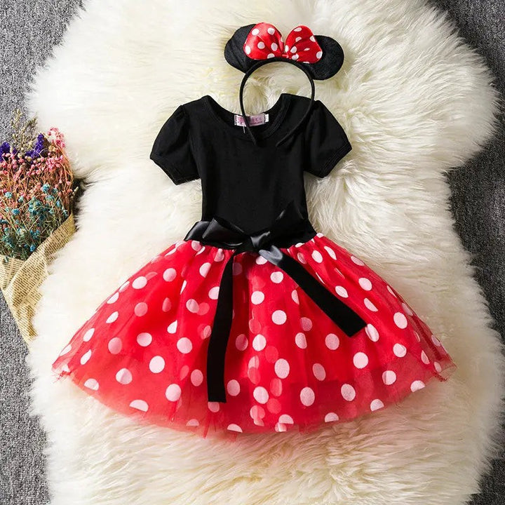 Girls' polka dot dress costume with a headband - product photo 3
