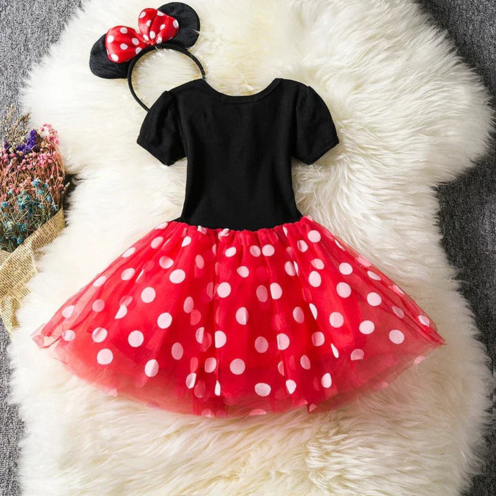 Girls' polka dot dress costume with a headband - product photo 4