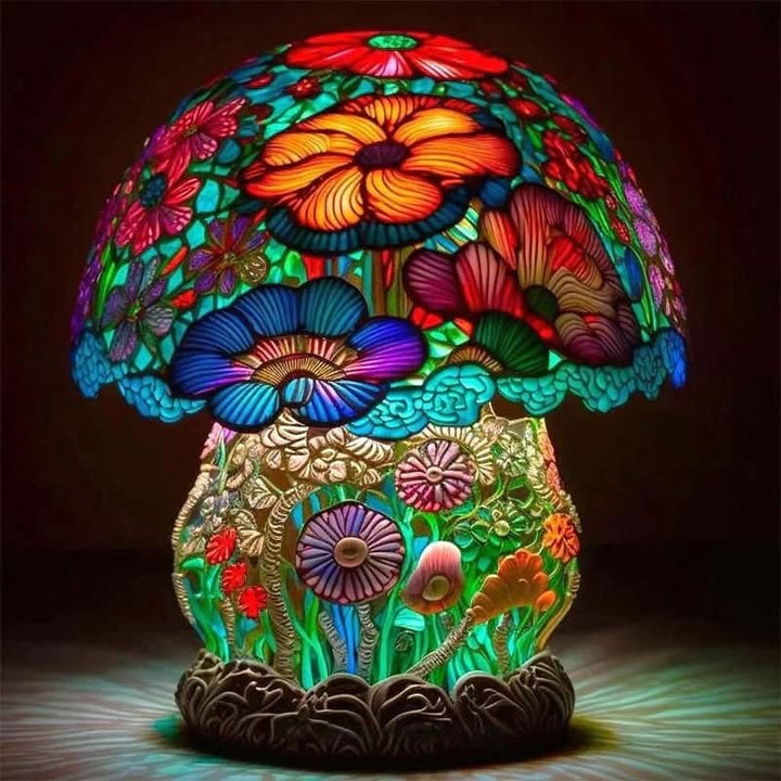 Glass mosaic table lamp glowing in warm colours - product photo 2