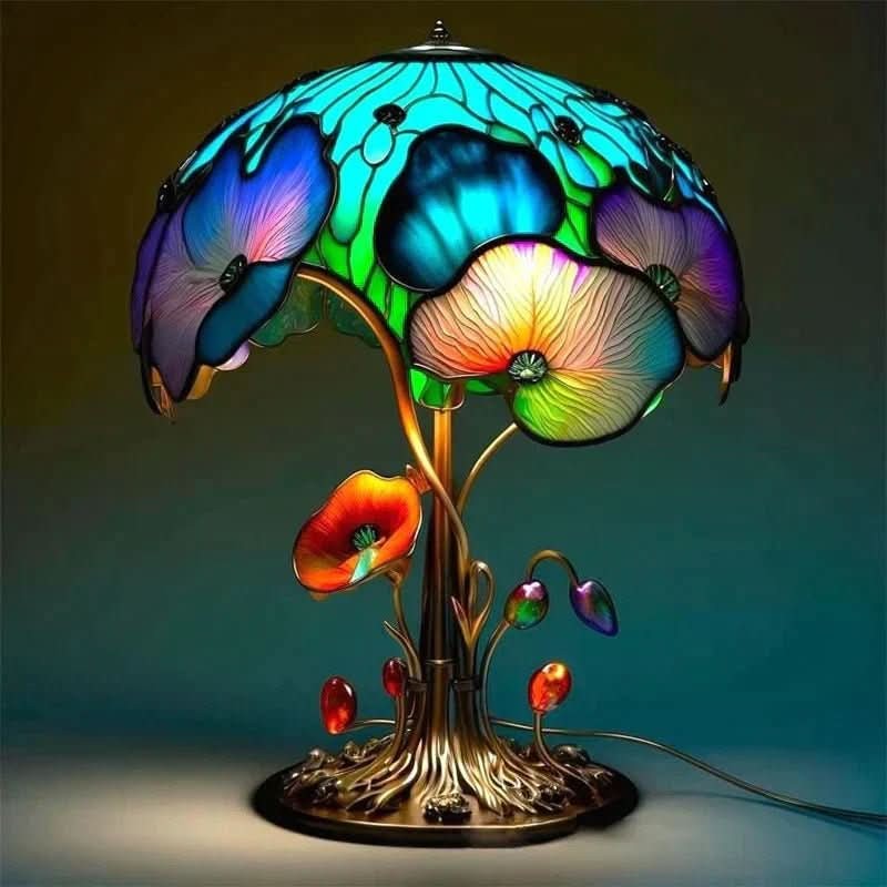 Glass mosaic table lamp glowing in warm colours - product photo 3