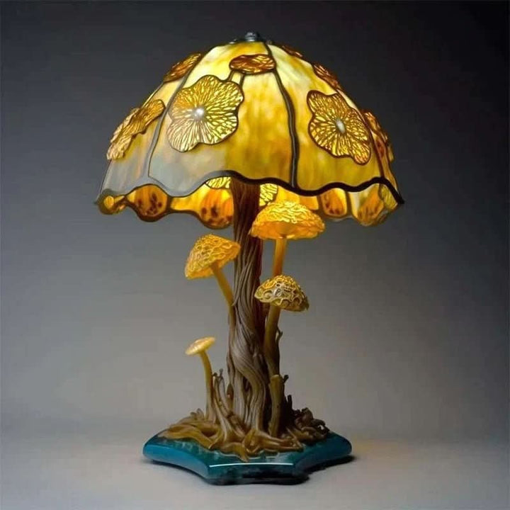 Glass mosaic table lamp glowing in warm colours - product photo 5