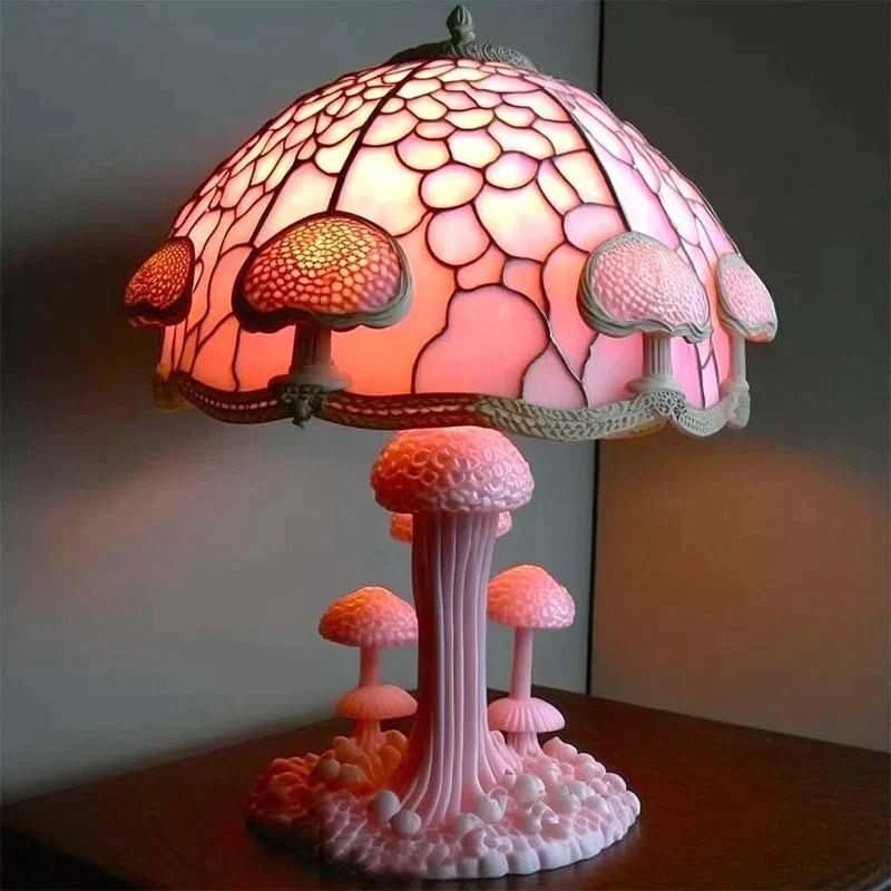 Glass mosaic table lamp glowing in warm colours - product photo 6