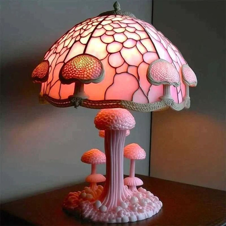 Glass mosaic table lamp glowing in warm colours - product photo 6