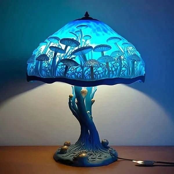 Glass mosaic table lamp glowing in warm colours - product photo 8