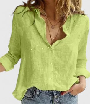 Harper | Relaxed Linen Lapel Button-Down Shirt For Women