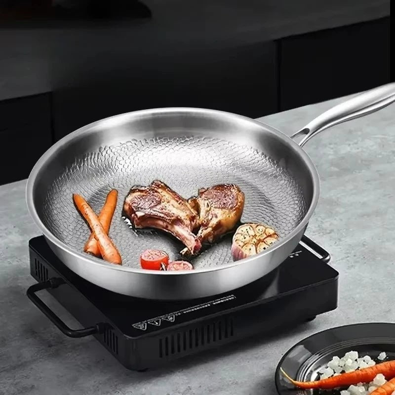 Hammered titanium non-stick frying pan with a dimpled cooking surface - product photo 2