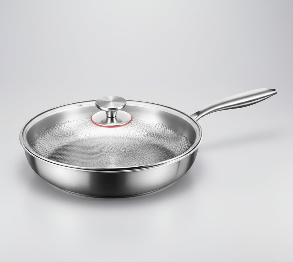 Hammered titanium non-stick frying pan with a dimpled cooking surface - product photo 8