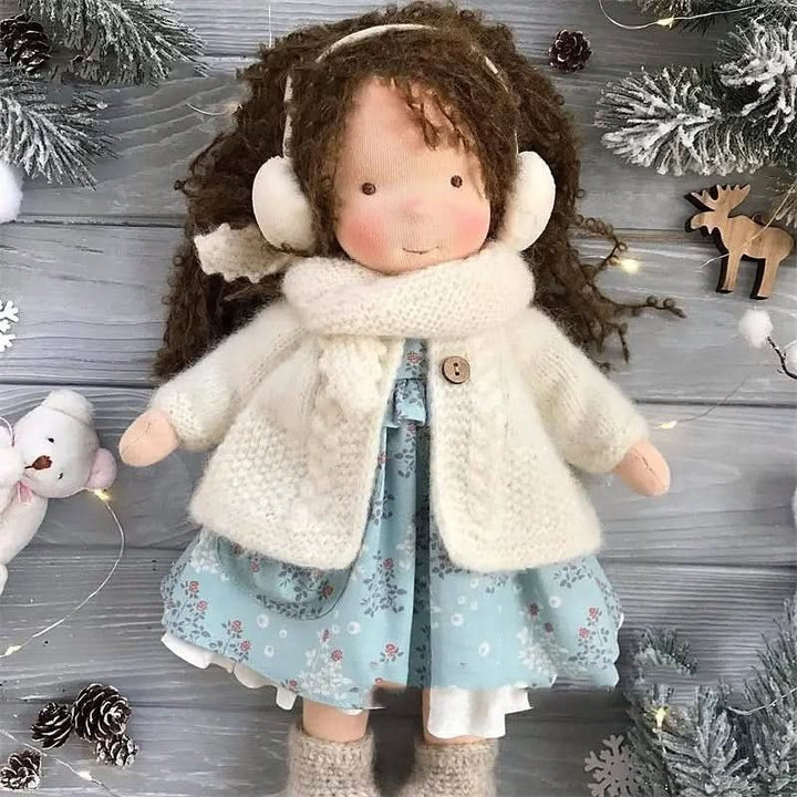 Handmade cotton Waldorf doll dressed in a knitted outfit - product photo 1