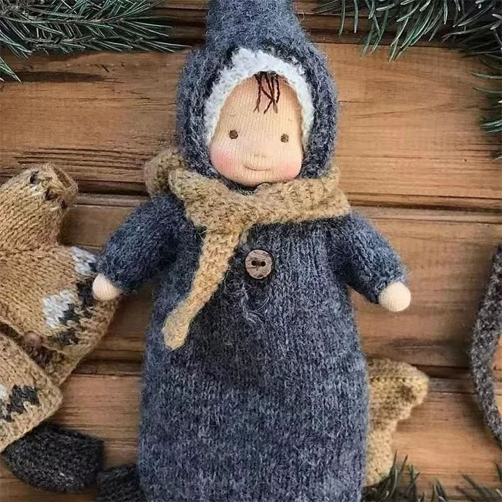 Handmade cotton Waldorf doll dressed in a knitted outfit - product photo 7