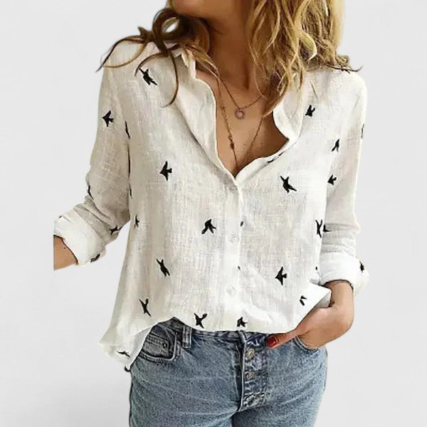Harper | Relaxed Linen Lapel Button-Down Shirt For Women