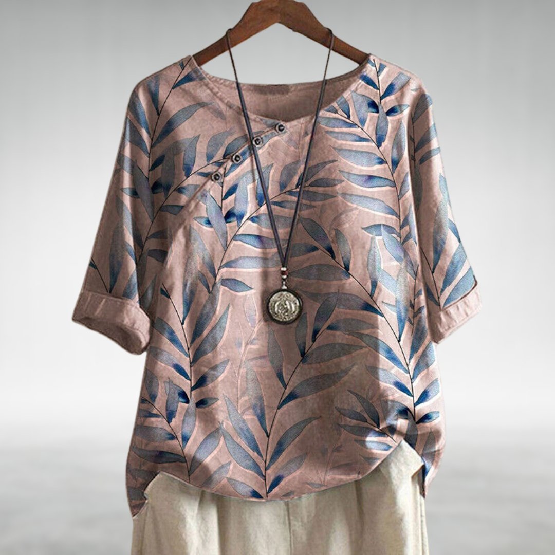 Talia | Effortless Asymmetric-Button Printed Blouse For Women
