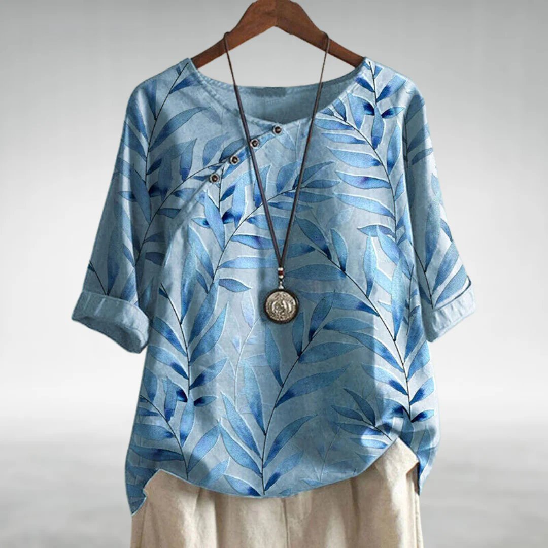 Talia | Effortless Asymmetric-Button Printed Blouse For Women