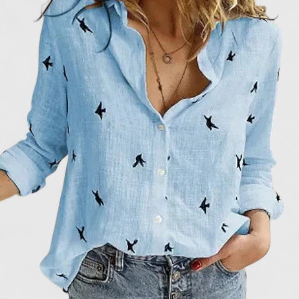 Harper | Relaxed Linen Lapel Button-Down Shirt For Women