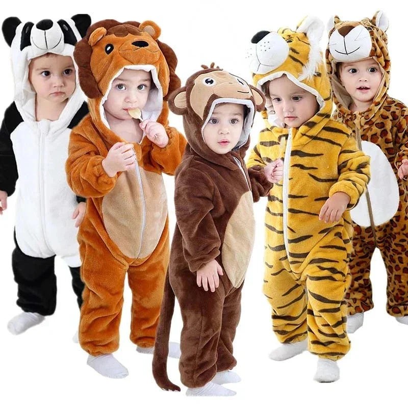 Hooded animal baby onesie with ears - product photo 1
