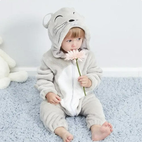 Hooded animal baby onesie with ears - product photo 12