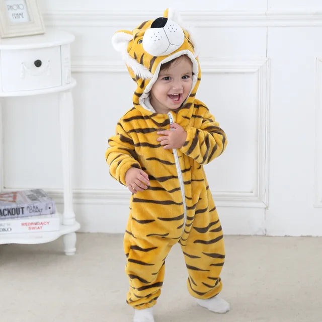 Hooded animal baby onesie with ears - product photo 4