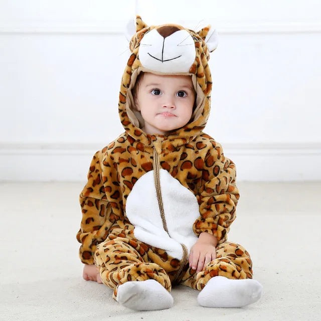 Hooded animal baby onesie with ears - product photo 6