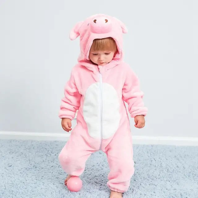 Hooded animal baby onesie with ears - product photo 9
