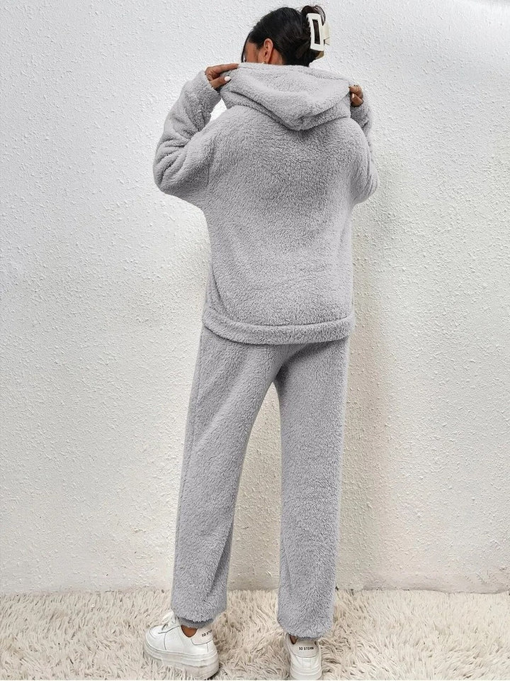 Hooded teddy fleece lounge set - product photo 9