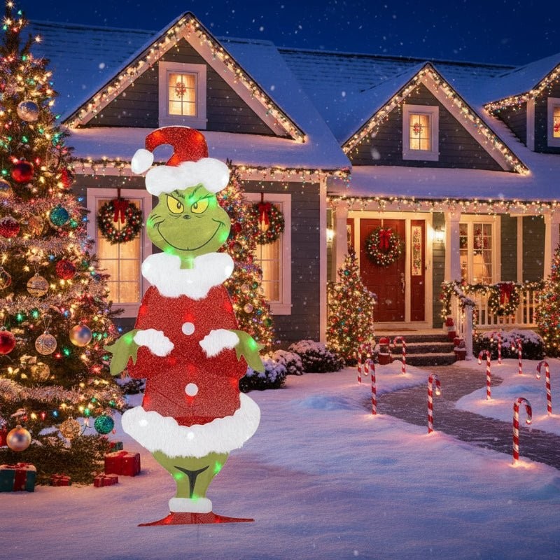 Illuminated LED garden figure lit at night - product photo 1
