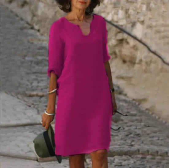 Clara | Women’s V-Neck Mini Dress with 3/4 Sleeves