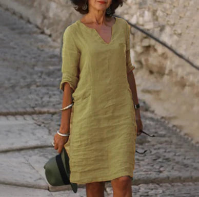 Clara | Women’s V-Neck Mini Dress with 3/4 Sleeves