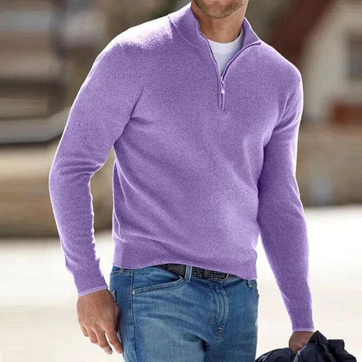 Oliver | Merino Wool Zip-Front Essential Knit for Men