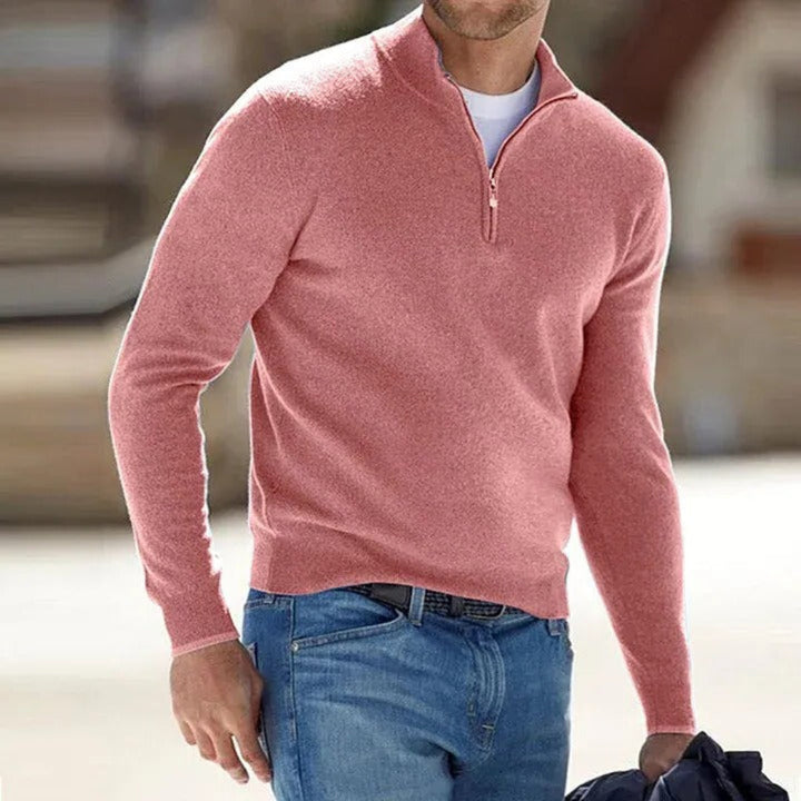 Oliver | Merino Wool Zip-Front Essential Knit for Men