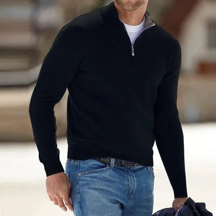 Oliver | Merino Wool Zip-Front Essential Knit for Men