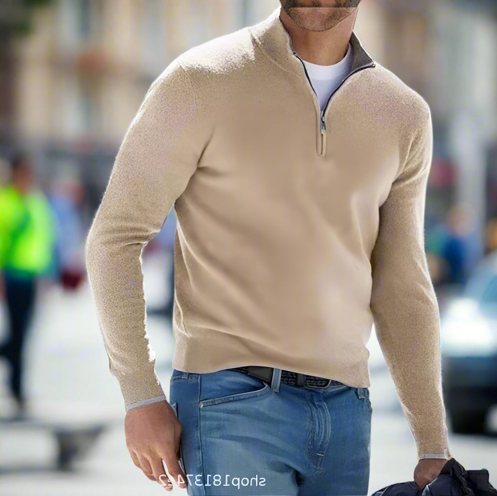 Oliver | Merino Wool Zip-Front Essential Knit for Men