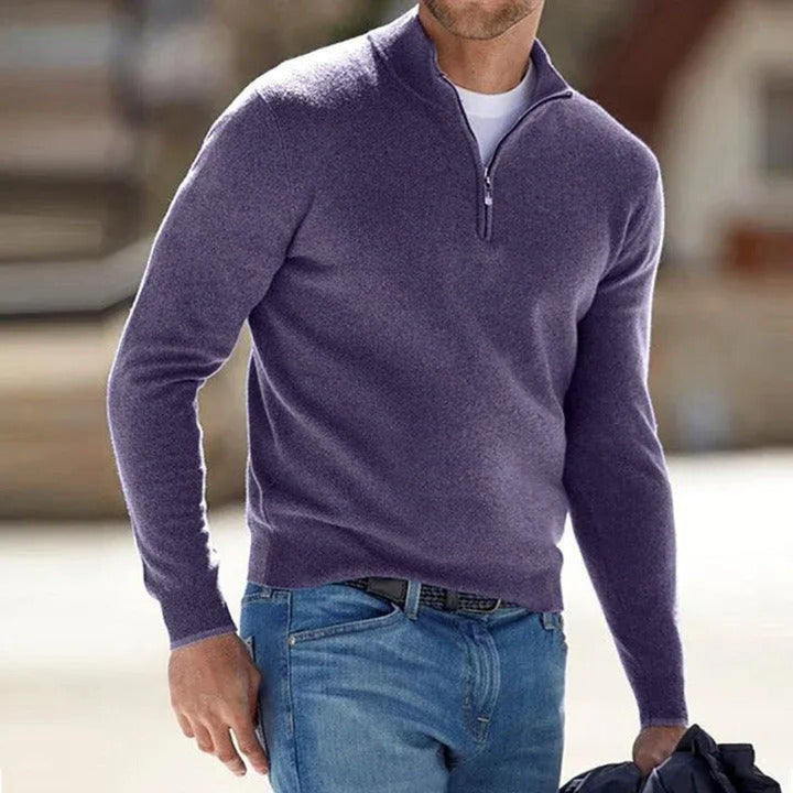 Oliver | Merino Wool Zip-Front Essential Knit for Men