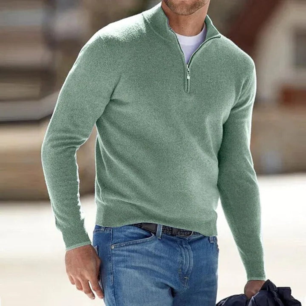 Oliver | Merino Wool Zip-Front Essential Knit for Men