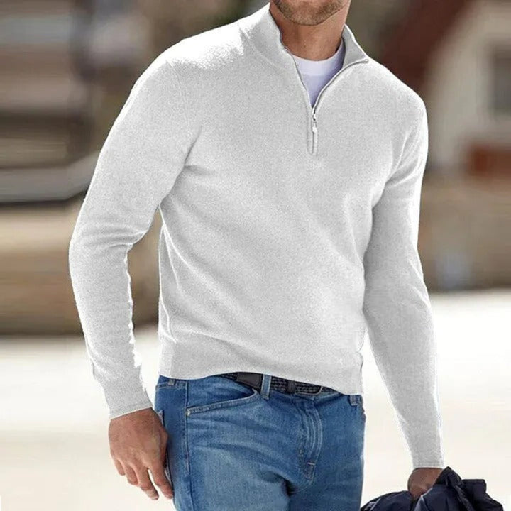 Oliver | Merino Wool Zip-Front Essential Knit for Men