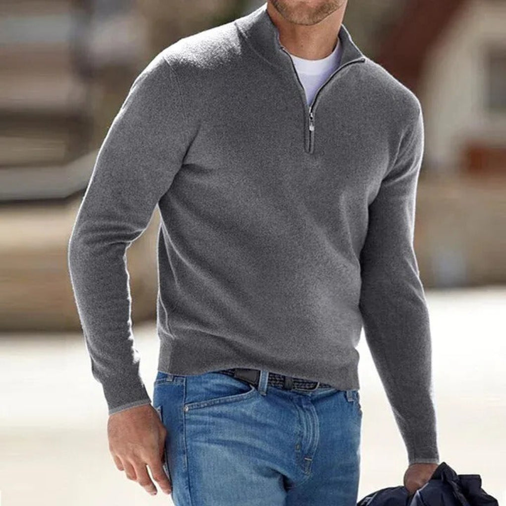 Oliver | Merino Wool Zip-Front Essential Knit for Men