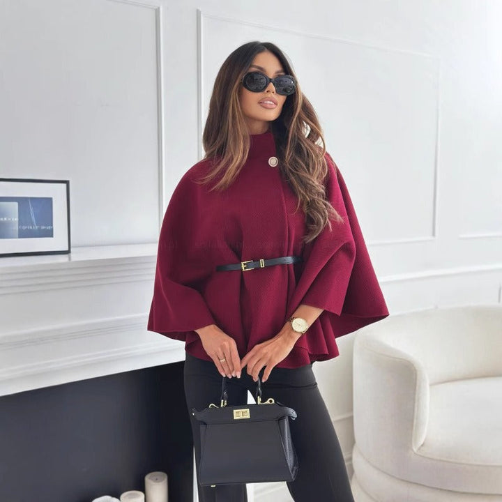 Grace | Women’s Elegant Cape Coat With High Neck And Adjustable Waist Belt