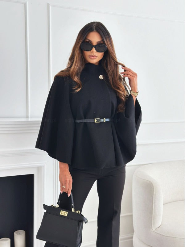 Grace | Women’s Elegant Cape Coat With High Neck And Adjustable Waist Belt