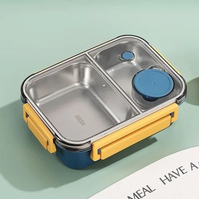 Insulated two-compartment lunch container holding a warm meal - product photo 3