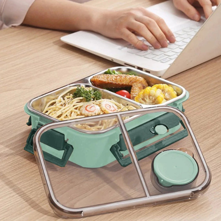Insulated two-compartment lunch container holding a warm meal - product photo 6